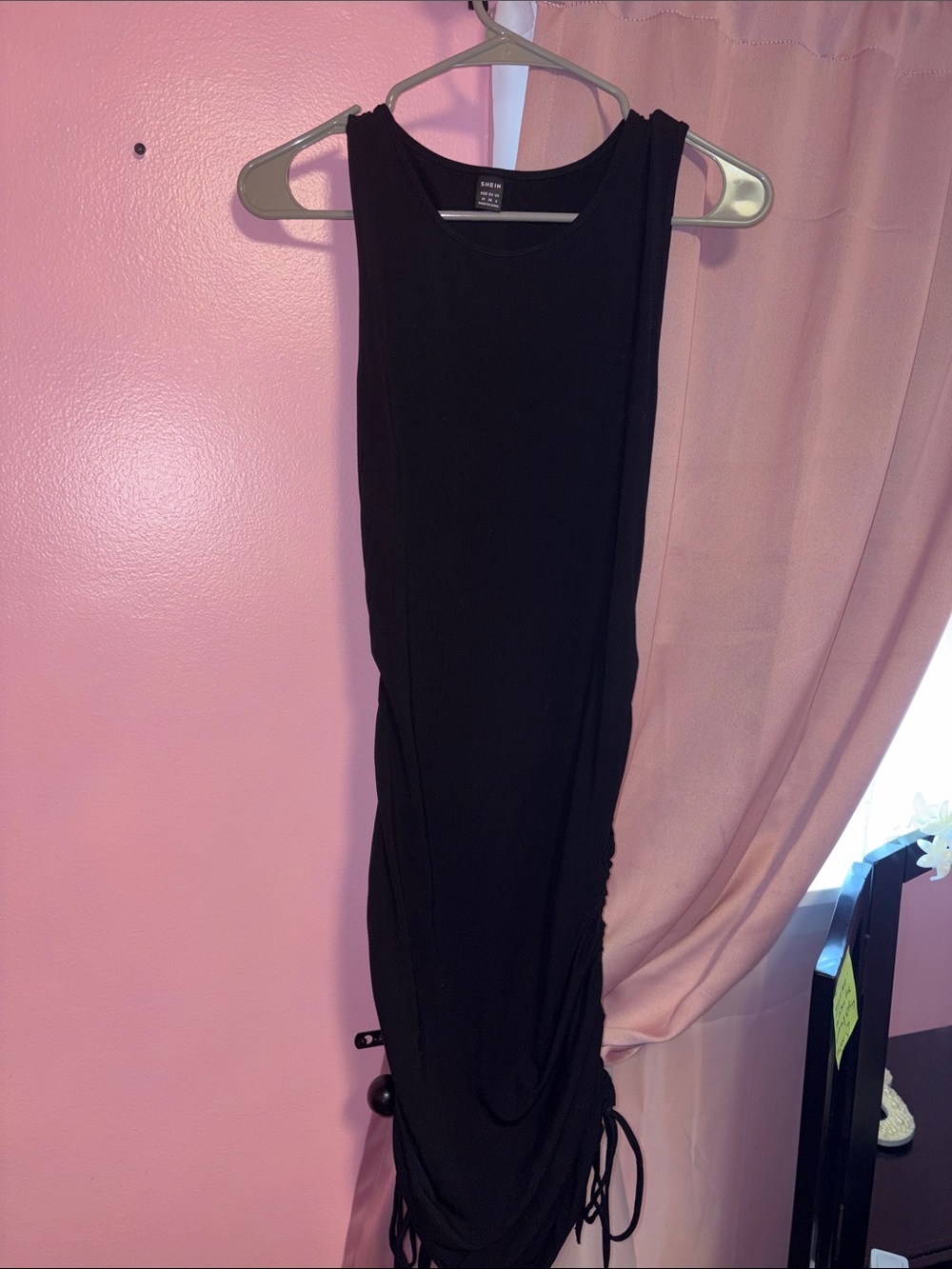 Backless Black Sleeveless Side-Tie Ruched Midi Dress
